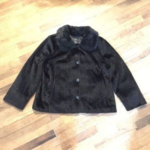 Dennis Basso Faux Fur Coat Black Size Large